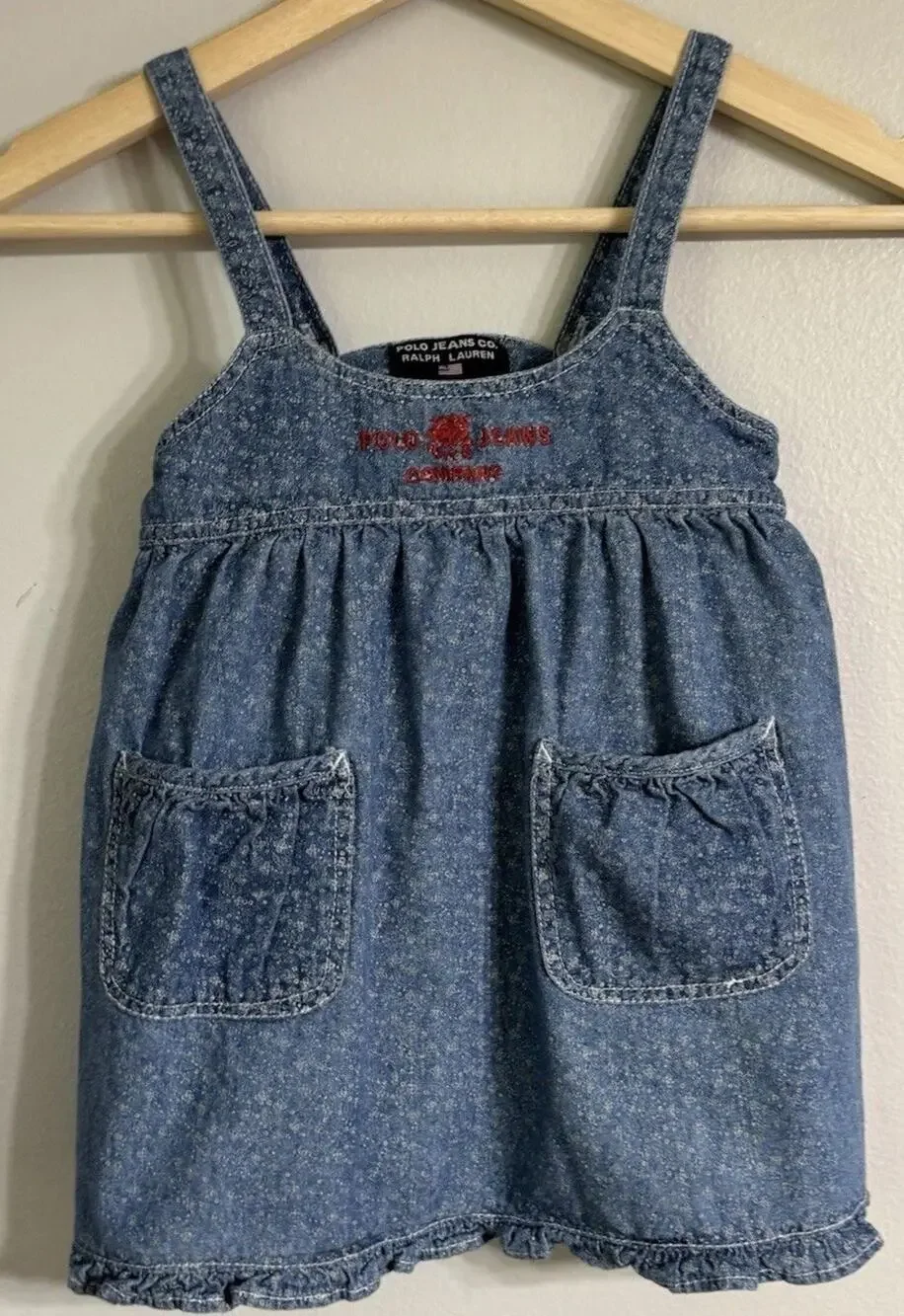 Polo Ralph Lauren Denim Skirtall Toddler Girl 3T Dress Vintage Pockets 90’S